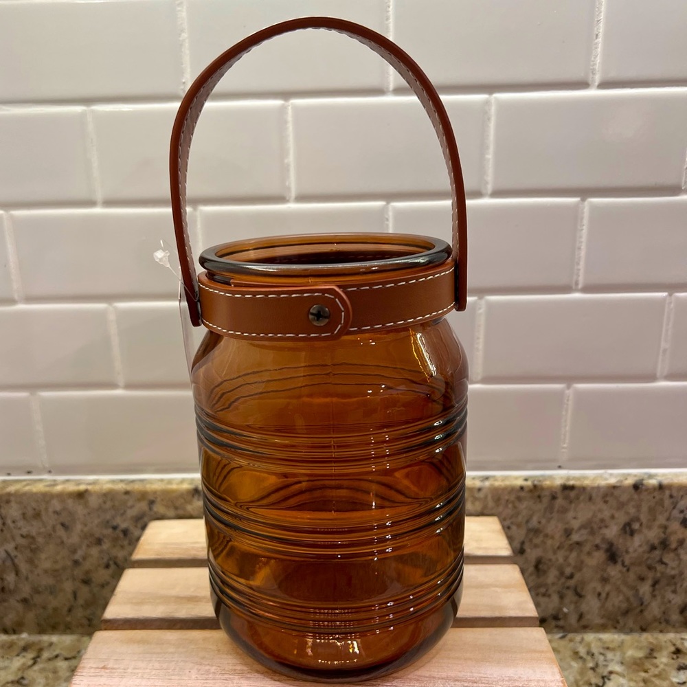 Target 🎯 Brown Glass Lantern with Leather Straps